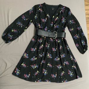 ✨💥⚡️ Ann Taylor Bleu floral  a-line dress with sheer chiffon long sleeves